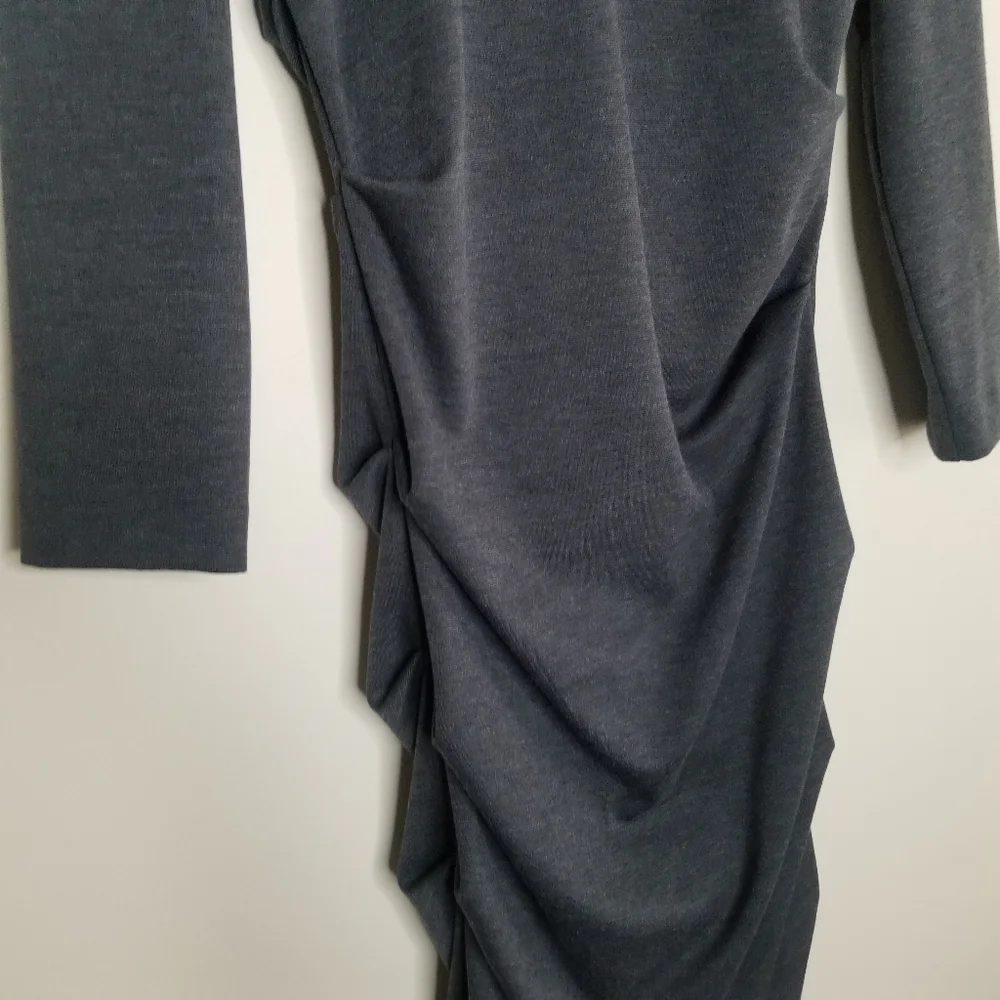 NICOLE MILLER Fitted Body Con Long Sleeve Ruched Pleated Back Sheath Dress
